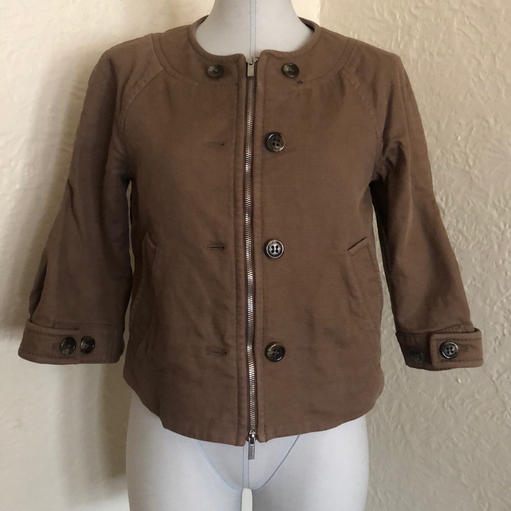 BCBG Max Azria Light Brown Button Trim Gara Trapeze Jacket Coat XS y2k 2000s
